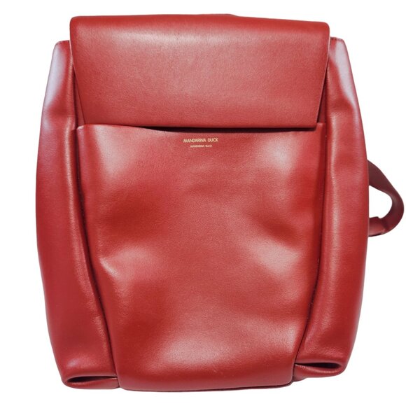 Vintage Mandarina Duck Red Leather Mini Backpack Purse Bag Italy Minimalist Y2K - Picture 1 of 15